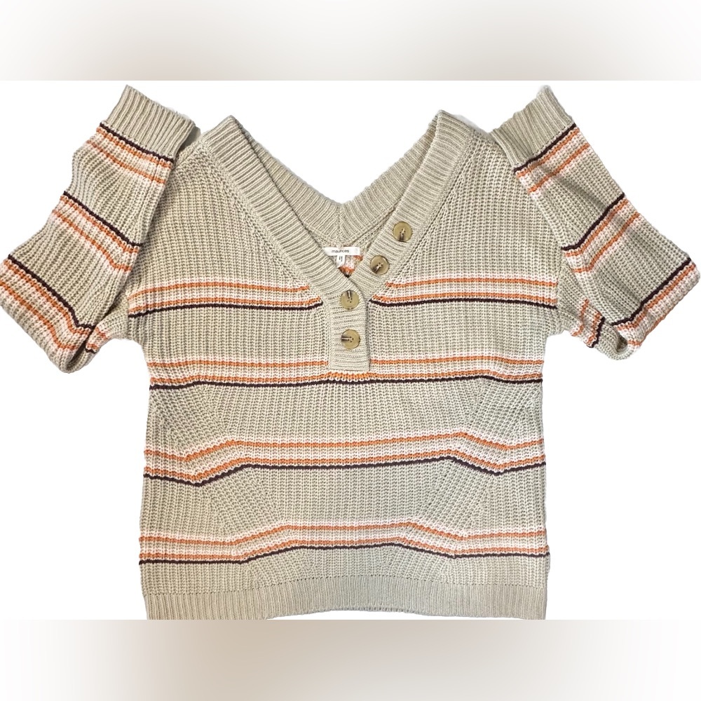 Maurices‎ Striped Vneck Knit Pullover Sweater Boho Tan Detail Womens size Med